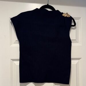 Zara navy knit Top with Gold Accent hardware